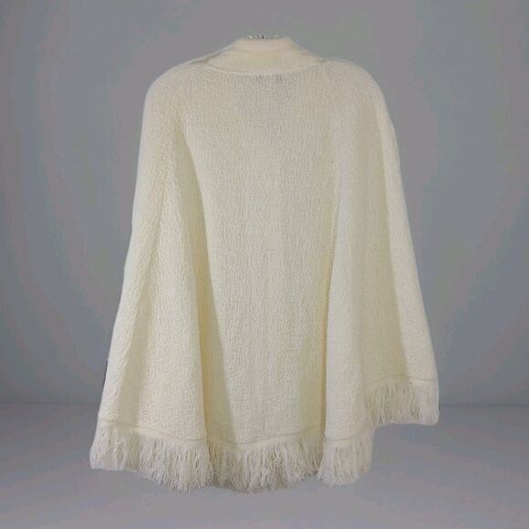 Anthony Richards Ivory Knit Cape Cardigan Sweater with Fringe, Size X Feminine - Picture 2 of 11